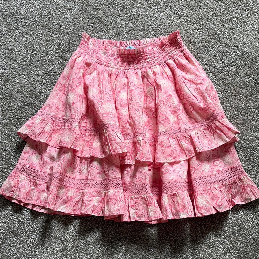 Draper James Pink Bubble Mini Skirt with Ruffled Tiers